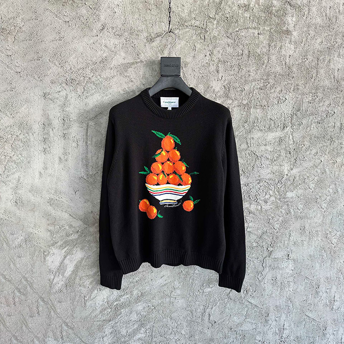 casablanca orange bowl jacquard crew neck knit sweater